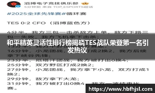 和平精英灵活性排行榜揭晓TES战队荣登第一名引发热议